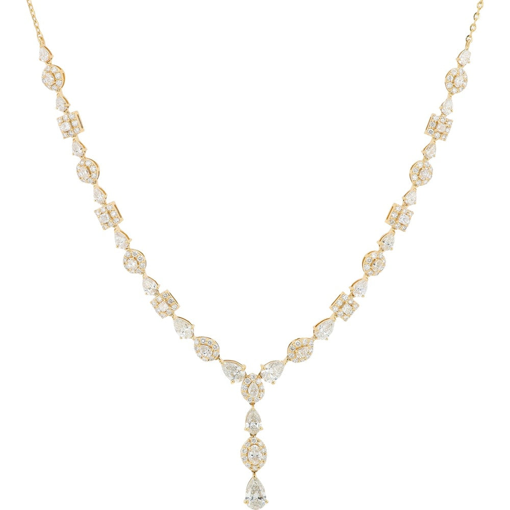 14K Yellow Gold Y-Drop Necklace with Alternating Geometric and Pear Lab Grown Diamonds - 7.14 Carat Total Diamond Weight