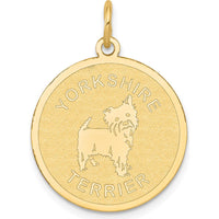 14K Yellow Gold Yorkshire Terrier Engravable 20mm Disc Charm Pendant by Oro Pregiato