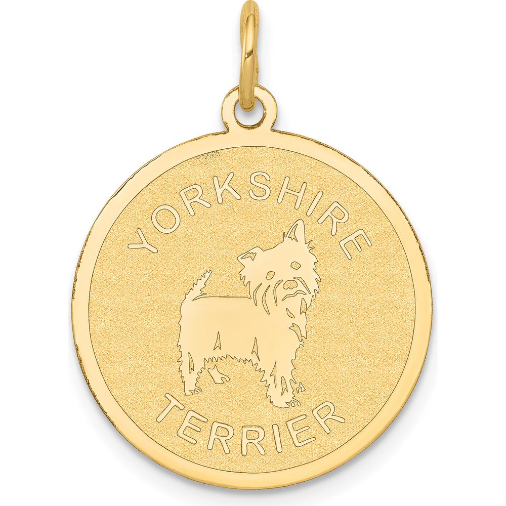 14K Yellow Gold Yorkshire Terrier Engravable 20mm Disc Charm Pendant by Oro Pregiato