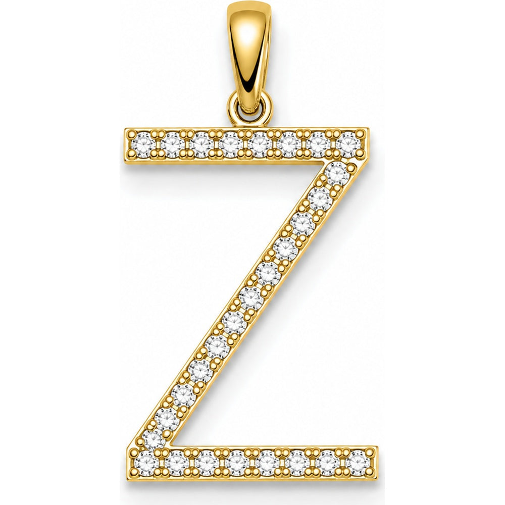 14K Yellow Gold "Z" Initial Pendant with Prong-Set Round Diamonds - 0.14 Carat Total Diamond Weight by Auriventus
