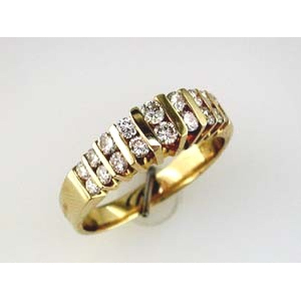 14K Yellow Gold Zigzag Channel Band with Prong-Set Round Diamonds - 0.70 Carat Total Diamond Weight - Royal Jewelry