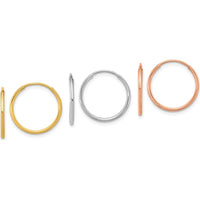 14K Yellow, White, and Rose Gold 1.20mm Endless Hoop Earring Set - Polished Tri-Color Finish by Oro Pregiato