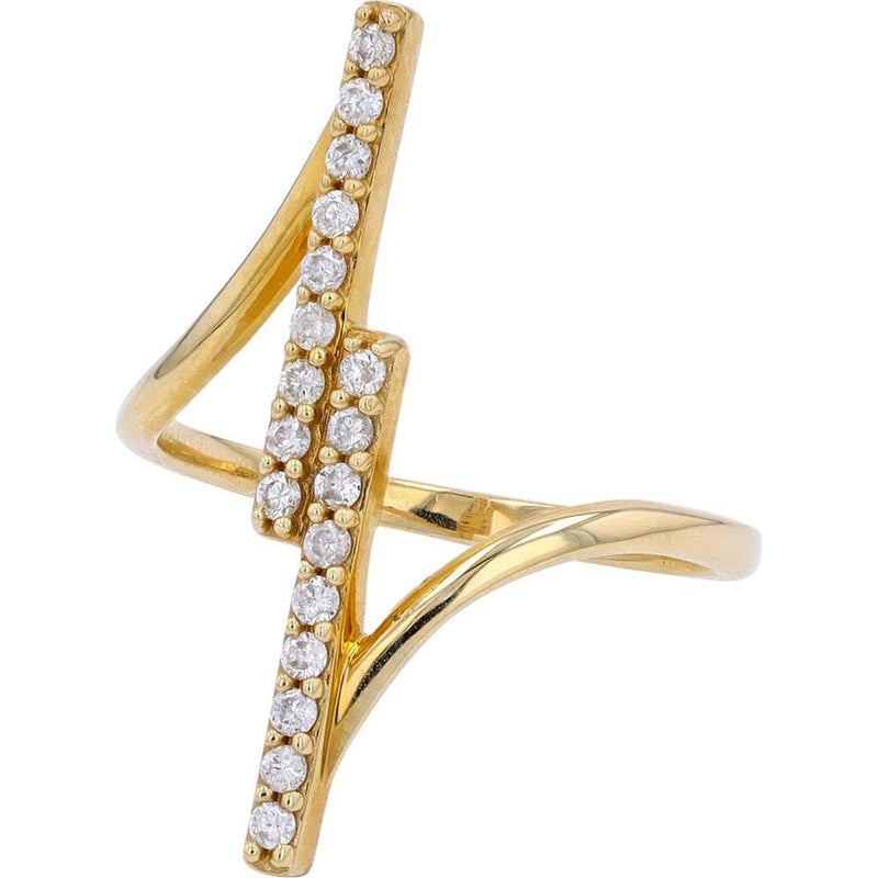 14K Yelow Gold Diamond Bar Asymmetrical Ring - Elegant Gold Ring with Sparkling Diamonds