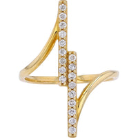 14K Yelow Gold Diamond Bar Asymmetrical Ring - Elegant Gold Ring with Sparkling Diamonds