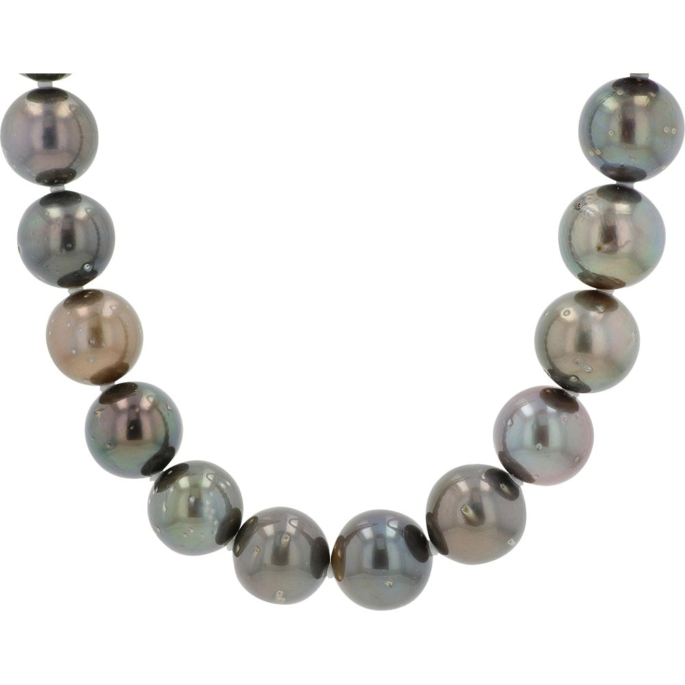 18 Inch Silver Strand Necklace with 11.5-12.1mm Round Tahitian Pearls