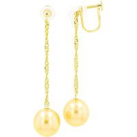18K and 24K Yellow Gold Drop Earrings with 9.9-11.5mm Golden Pearls on Cable Link Chain
