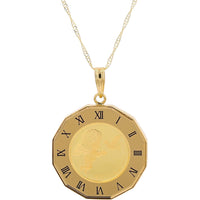 18K & 24K Yellow Gold Elizabeth II Tuvalu Coin Pendant Necklace with Roman Numerals