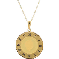 18K & 24K Yellow Gold Elizabeth II Tuvalu Coin Pendant Necklace with Roman Numerals