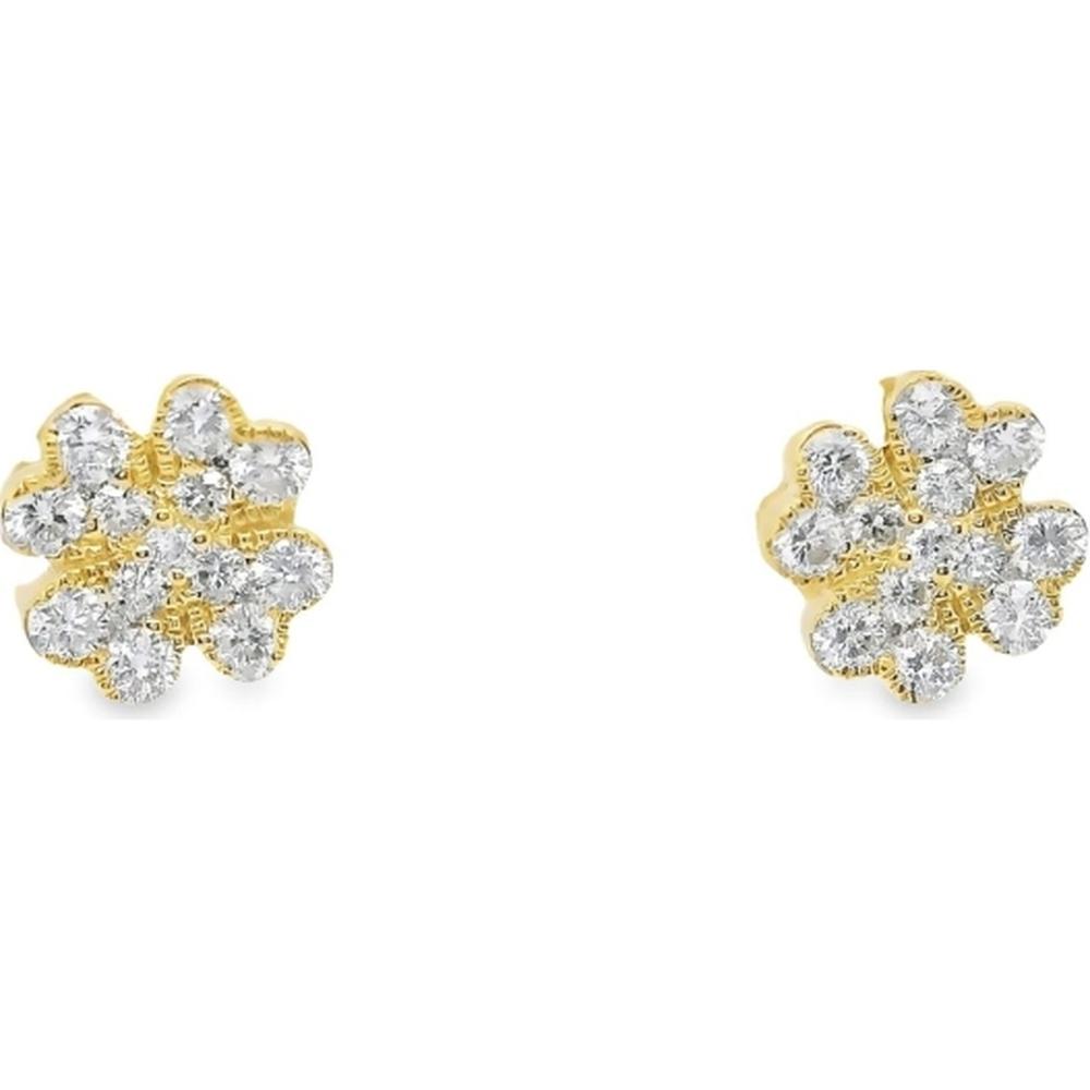 18K Gold Flower Cluster Stud Earrings with Round Diamonds by Afarin