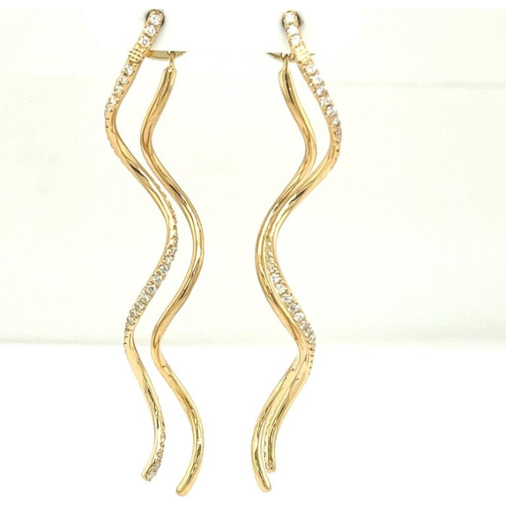 18K Gold Free Form Drop Earrings with Curving Diamond Accents by Afarin