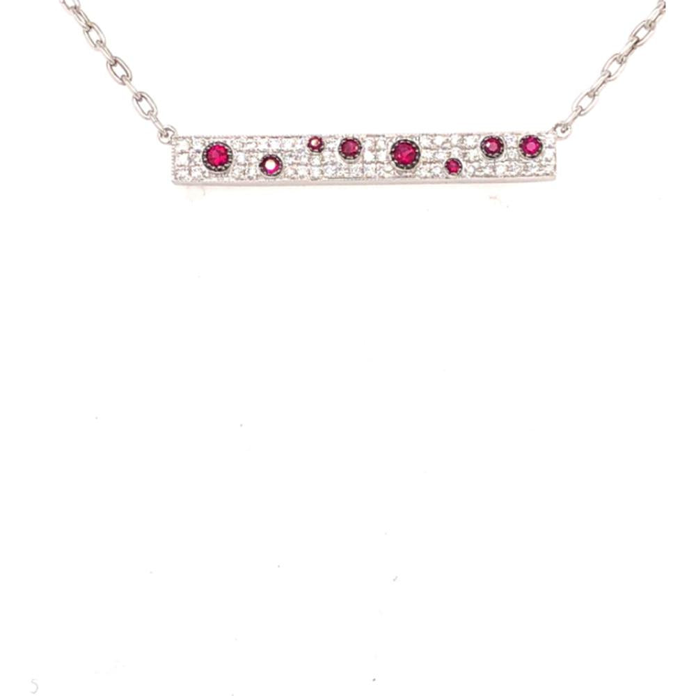 18K Gold Horizontal Bar Necklace with Round Rubies and Diamonds by Afarin