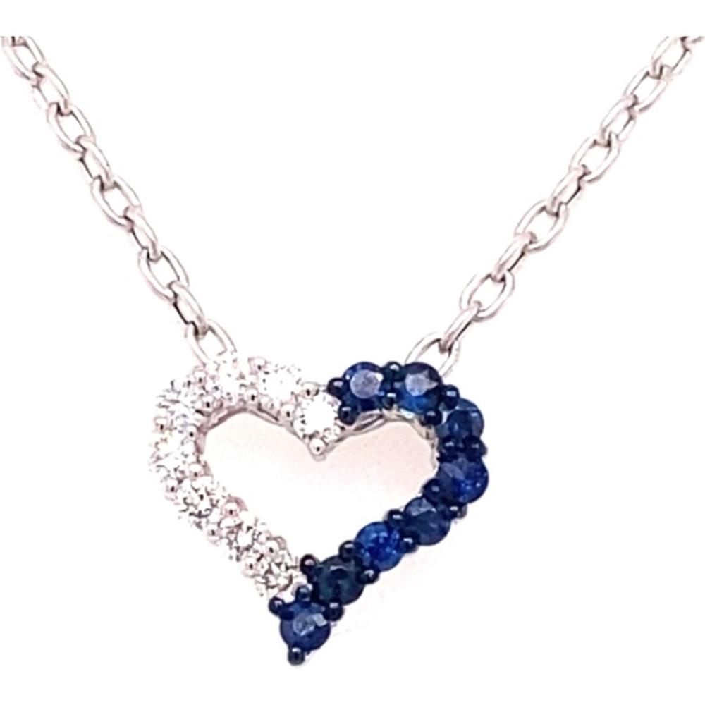 18K Gold Open Heart Pendant with Diamonds and Blue Sapphires by Afarin