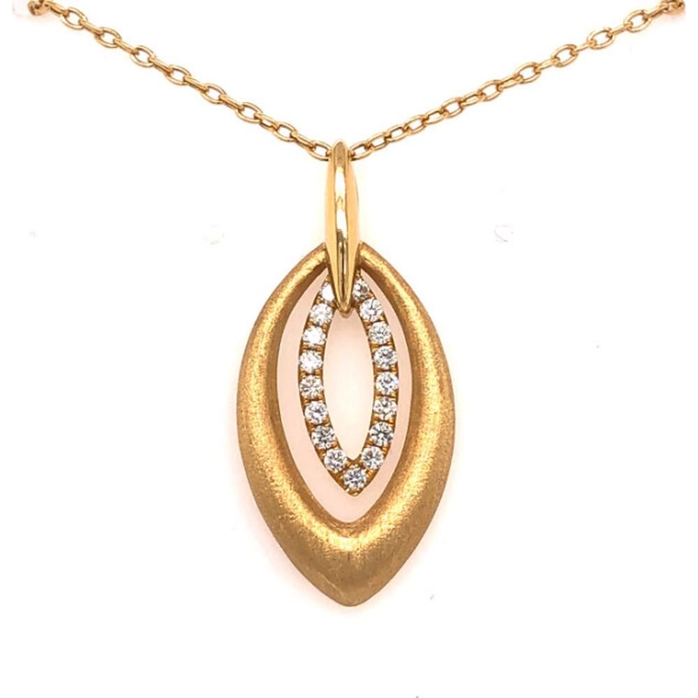 18K Gold Open Marquise Diamond Pendant Necklace with Two-Tone Yellow and Rose Gold Design by Afarin