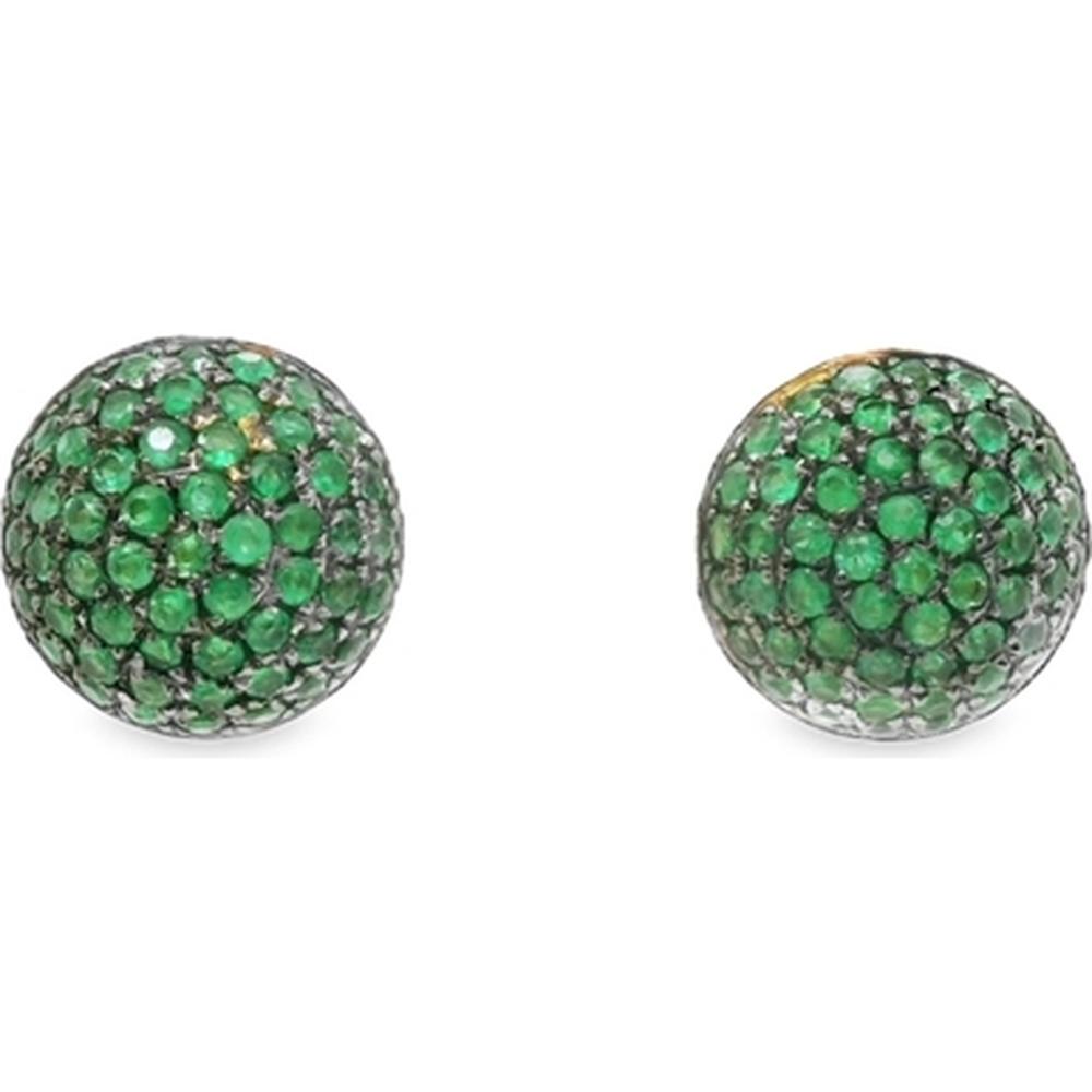18K Gold Round Pavé Emerald Stud Earrings by Afarin