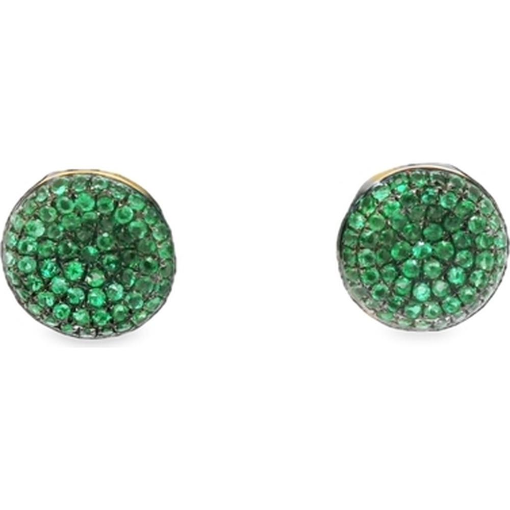 18K Gold Round Stud Earrings with Pavé Emeralds by Afarin
