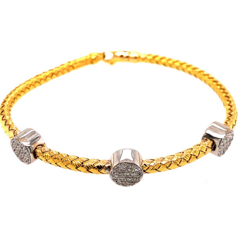 18K Gold Textured Diamond Bangle Bracelet with Round Diamond Accents by Afarin