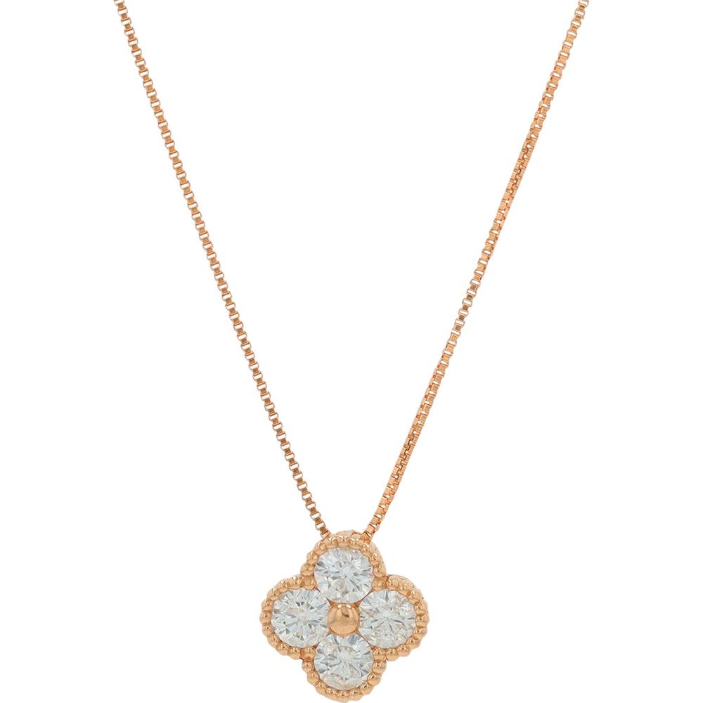 18K Rose Gold 0.50 Carat Total Diamond Clover Pendant Necklace