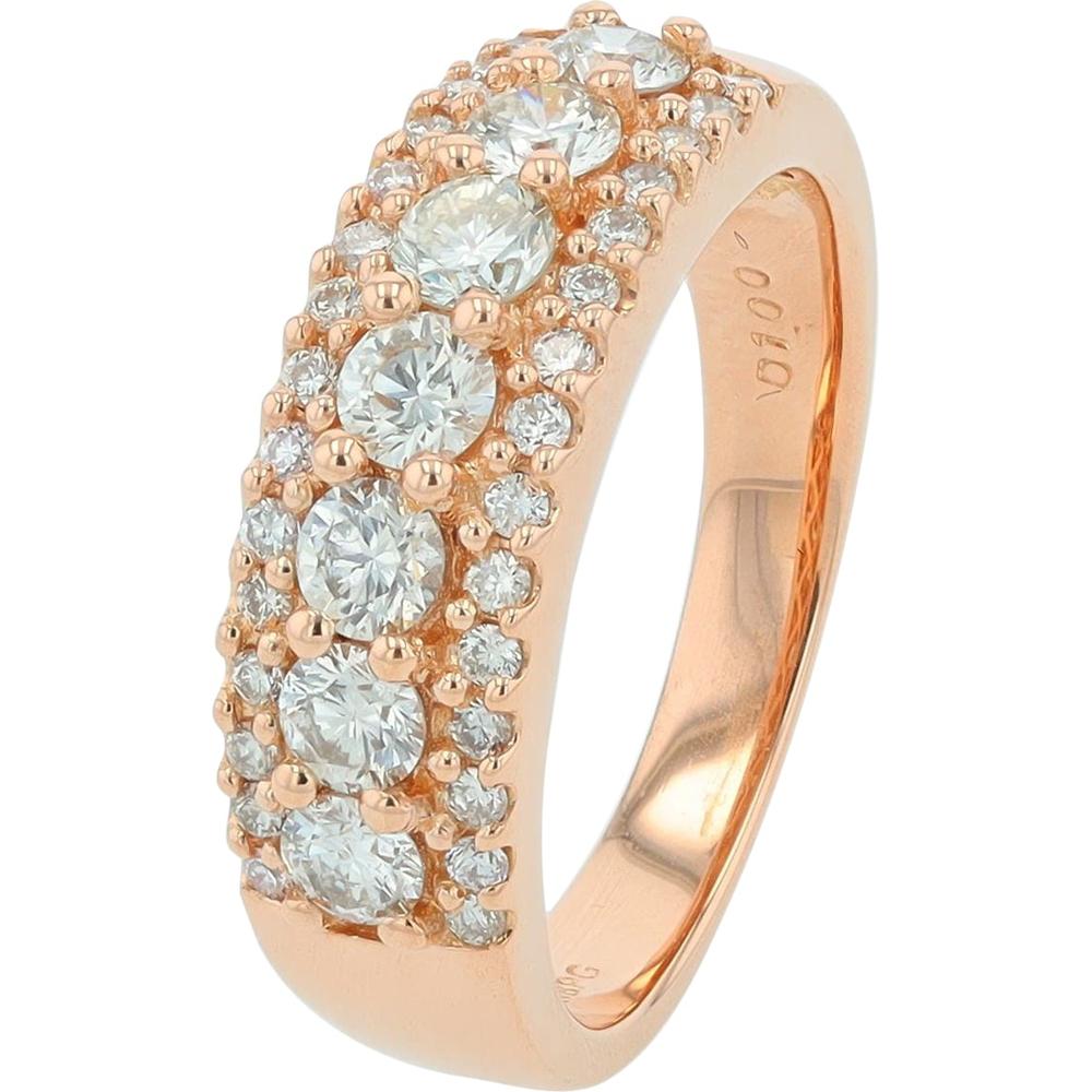 18K Rose Gold 1 Carat Diamond Wide Band Ring with Round Prong Set Diamonds - 1.00 Carat Total Diamond Weight