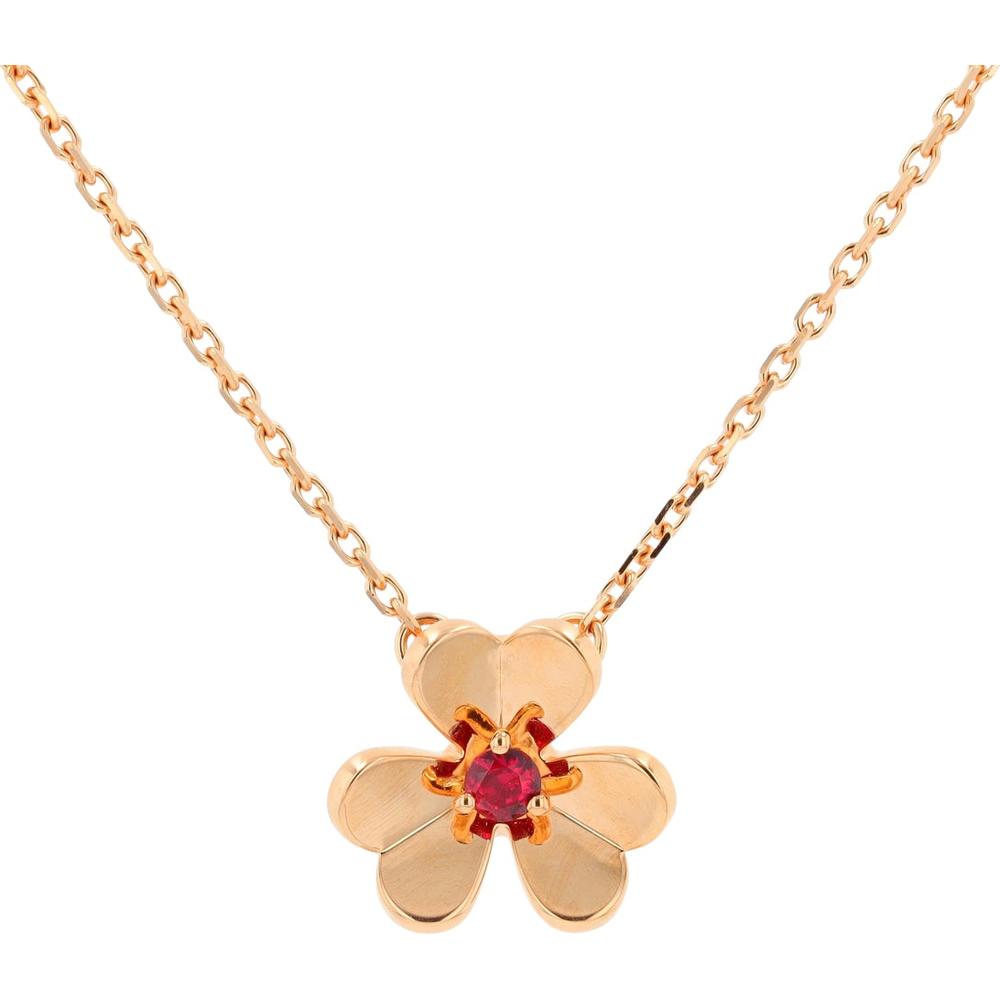 18K Rose Gold 16" Van Cleef & Arpels Ruby Flower Necklace - 0.10 Carat Ruby