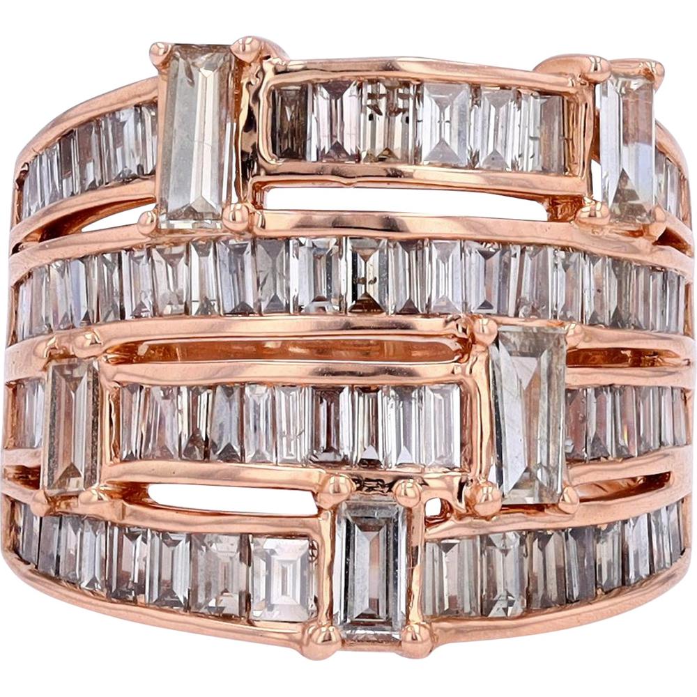 18K Rose Gold 3 Carat Total Weight Diamond Ring with Baguette Cut Diamonds - 3.00 Carat Total Diamond Weight