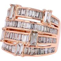 18K Rose Gold 3 Carat Total Weight Diamond Ring with Baguette Cut Diamonds - 3.00 Carat Total Diamond Weight
