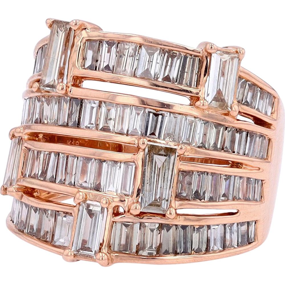 18K Rose Gold 3 Carat Total Weight Diamond Ring with Baguette Cut Diamonds - 3.00 Carat Total Diamond Weight