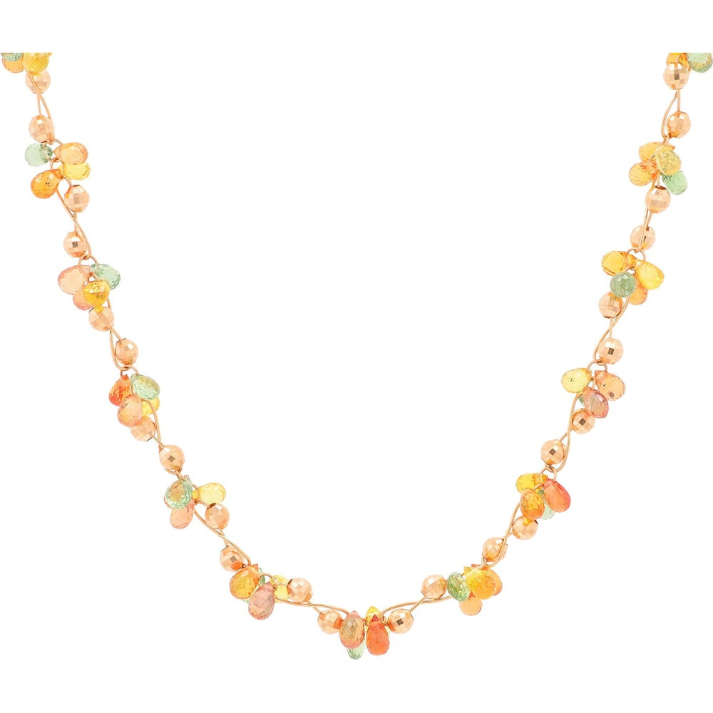 18K Rose Gold Adjustable Station Necklace with Briolette Multi-Color Sapphires - 25.00 Carat Total Gem Weight