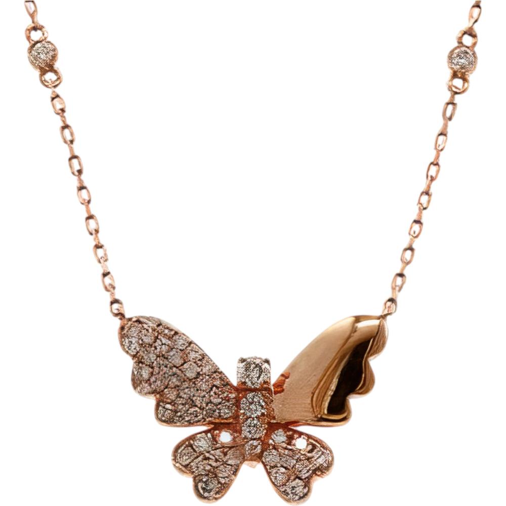 18K Rose Gold Asymmetrical Butterfly Necklace with Pavé Set Diamonds - 0.49 Carats Total Diamond Weight