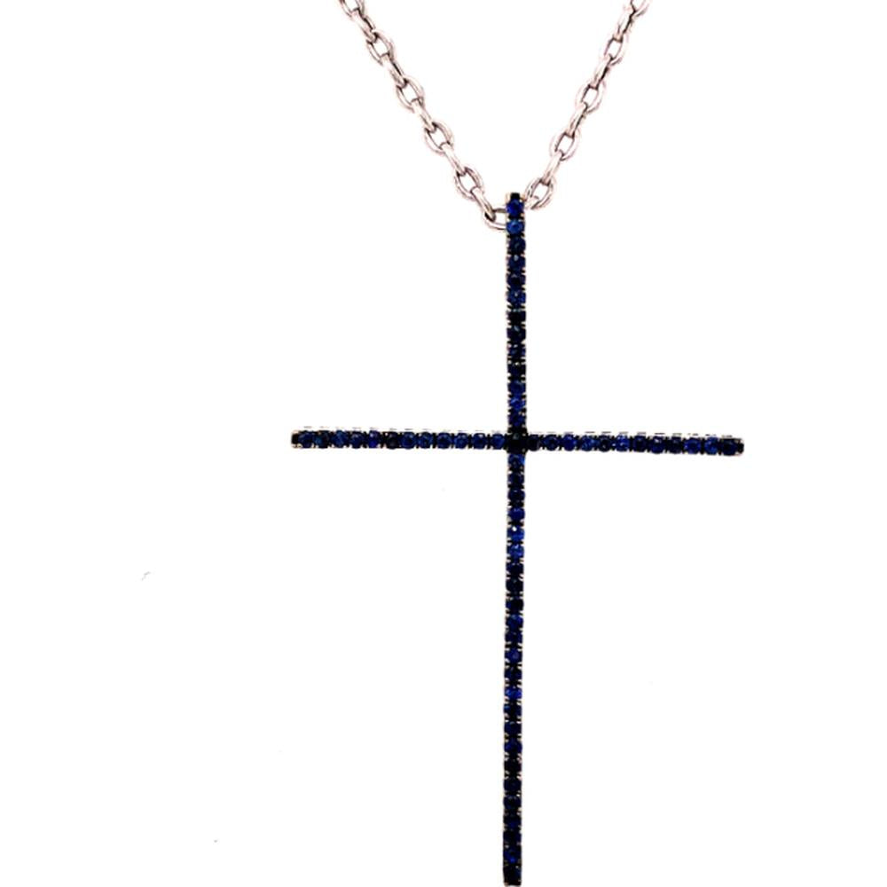 18K Rose Gold Blue Sapphire Cross Pendant Necklace by Afarin
