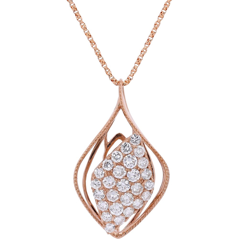 18K Rose Gold Bolo Pendant Necklace with Pave-Set Round Diamonds - 1.01 Carat Total Diamond Weight