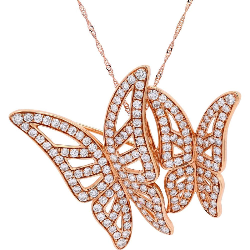 18K Rose Gold Butterfly Pendant with 2.38 Carat Total Diamond Weight