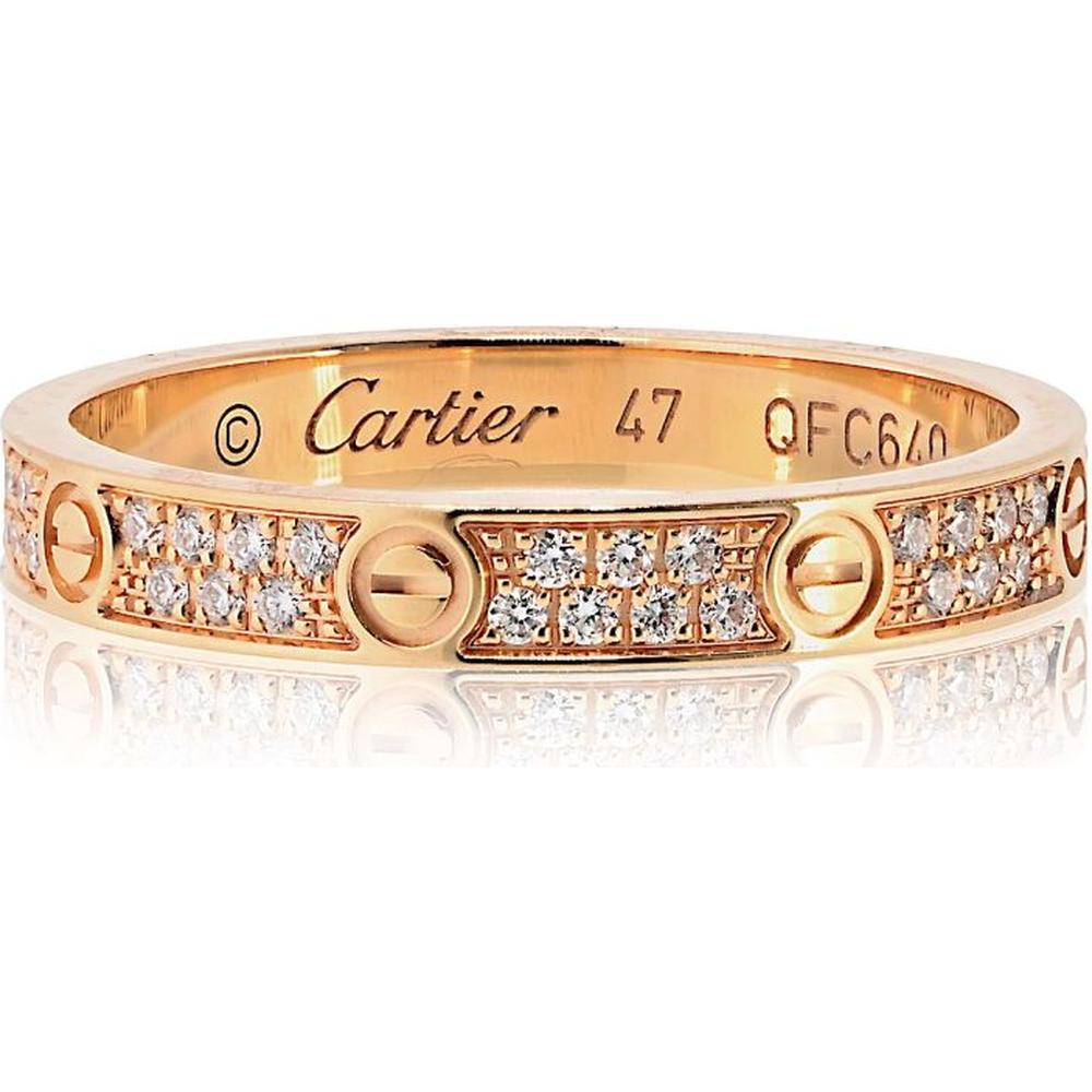 18K Rose Gold Cartier Love Band Ring with Pave Diamond Accents - 0.30 Carats Total Diamond Weight
