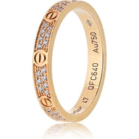 18K Rose Gold Cartier Love Band Ring with Pave Diamond Accents - 0.30 Carats Total Diamond Weight