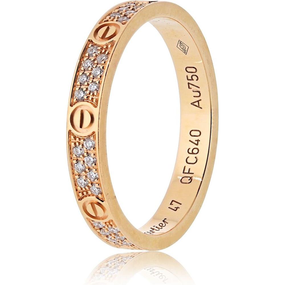 18K Rose Gold Cartier Love Band Ring with Pave Diamond Accents - 0.30 Carats Total Diamond Weight