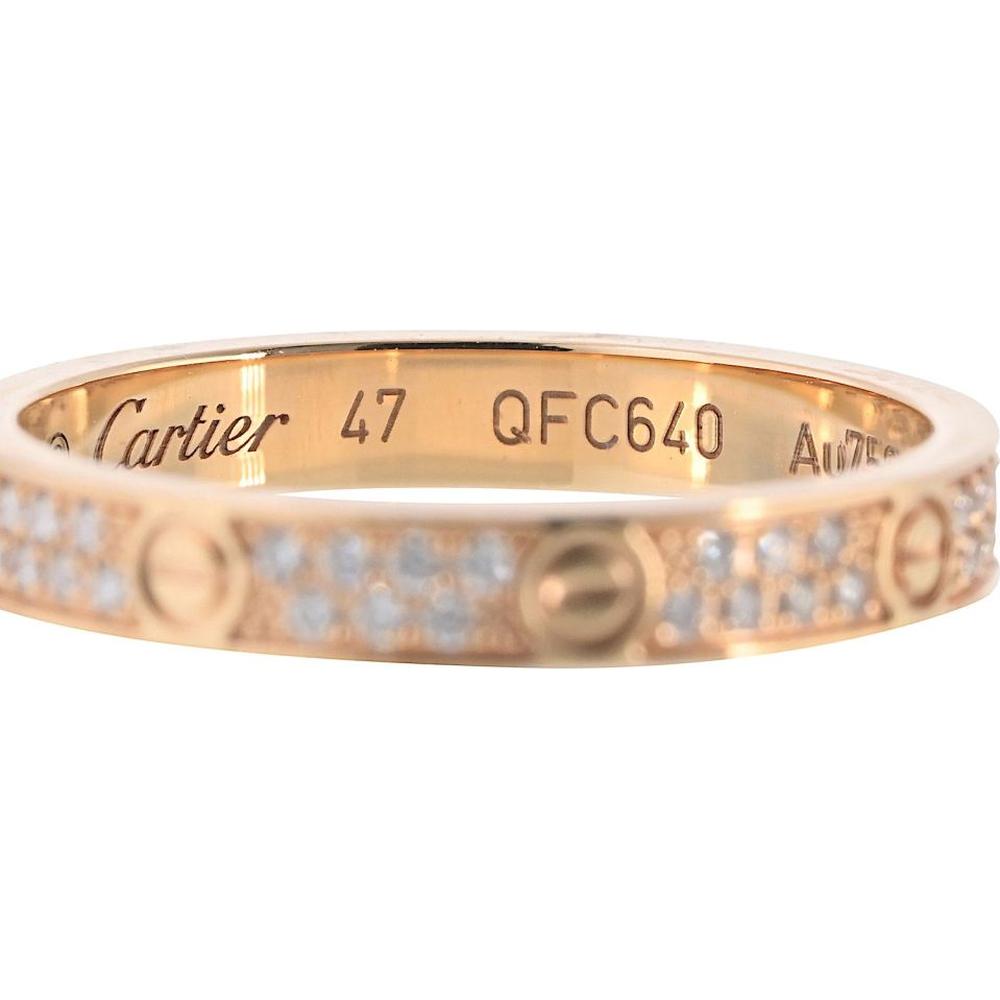 18K Rose Gold Cartier Love Band Ring with Pave Diamond Accents - 0.30 Carats Total Diamond Weight