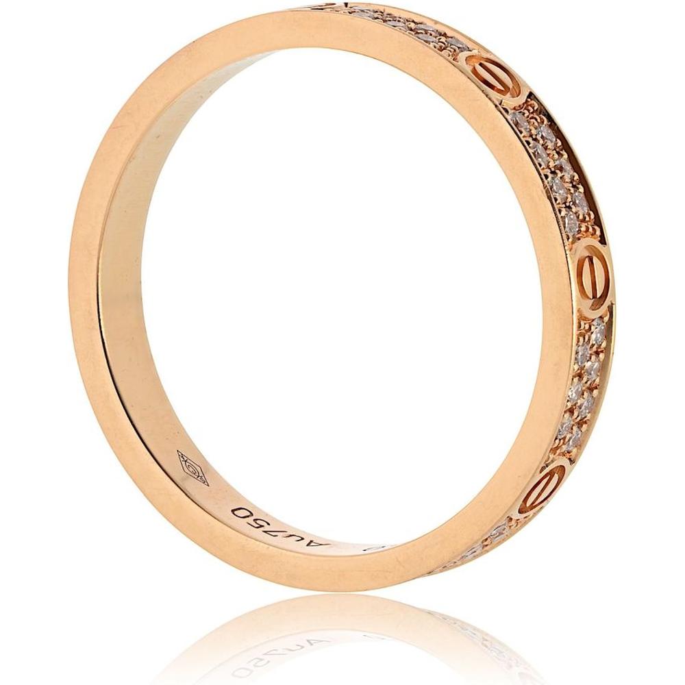 18K Rose Gold Cartier Love Band Ring with Pave Diamond Accents - 0.30 Carats Total Diamond Weight