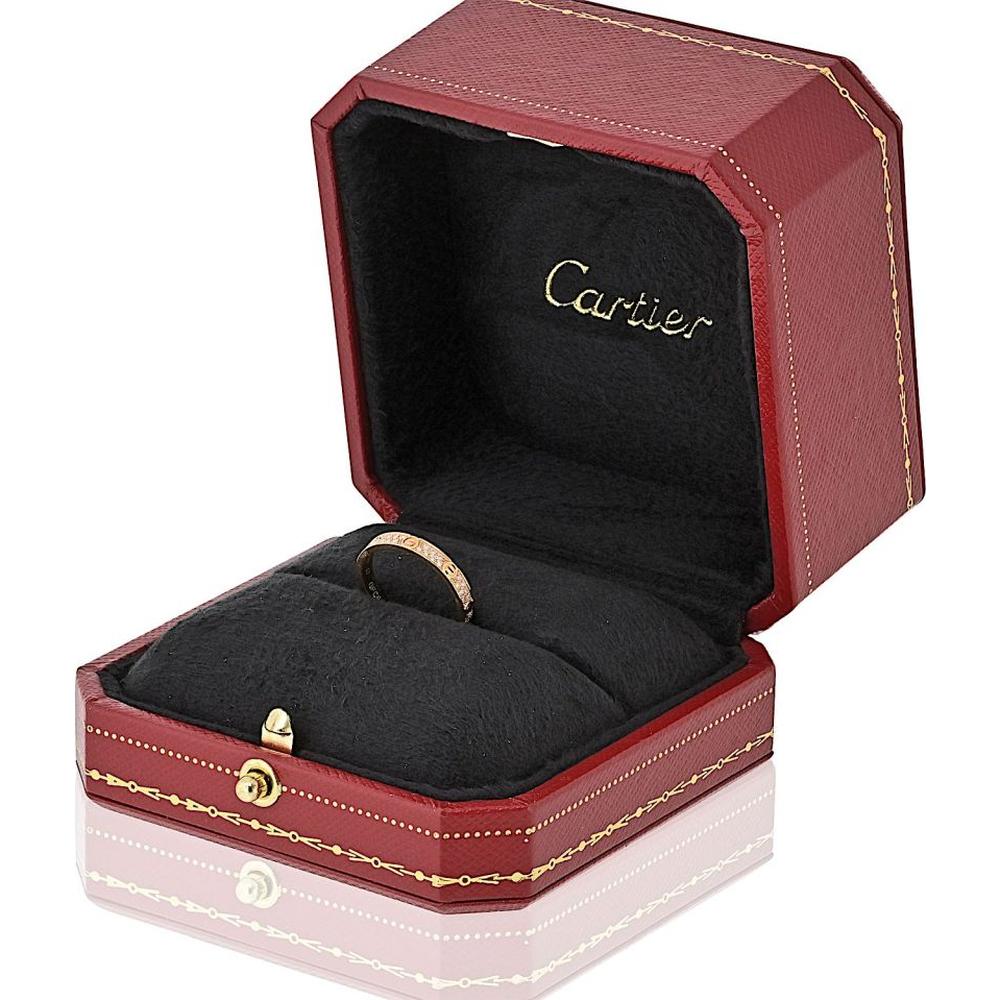 18K Rose Gold Cartier Love Band Ring with Pave Diamond Accents - 0.30 Carats Total Diamond Weight