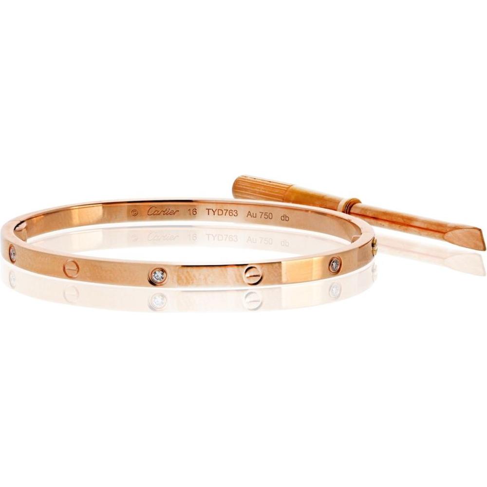 18K Rose Gold Cartier Love Bracelet with 6 Diamonds - 17.8 Grams Total Weight