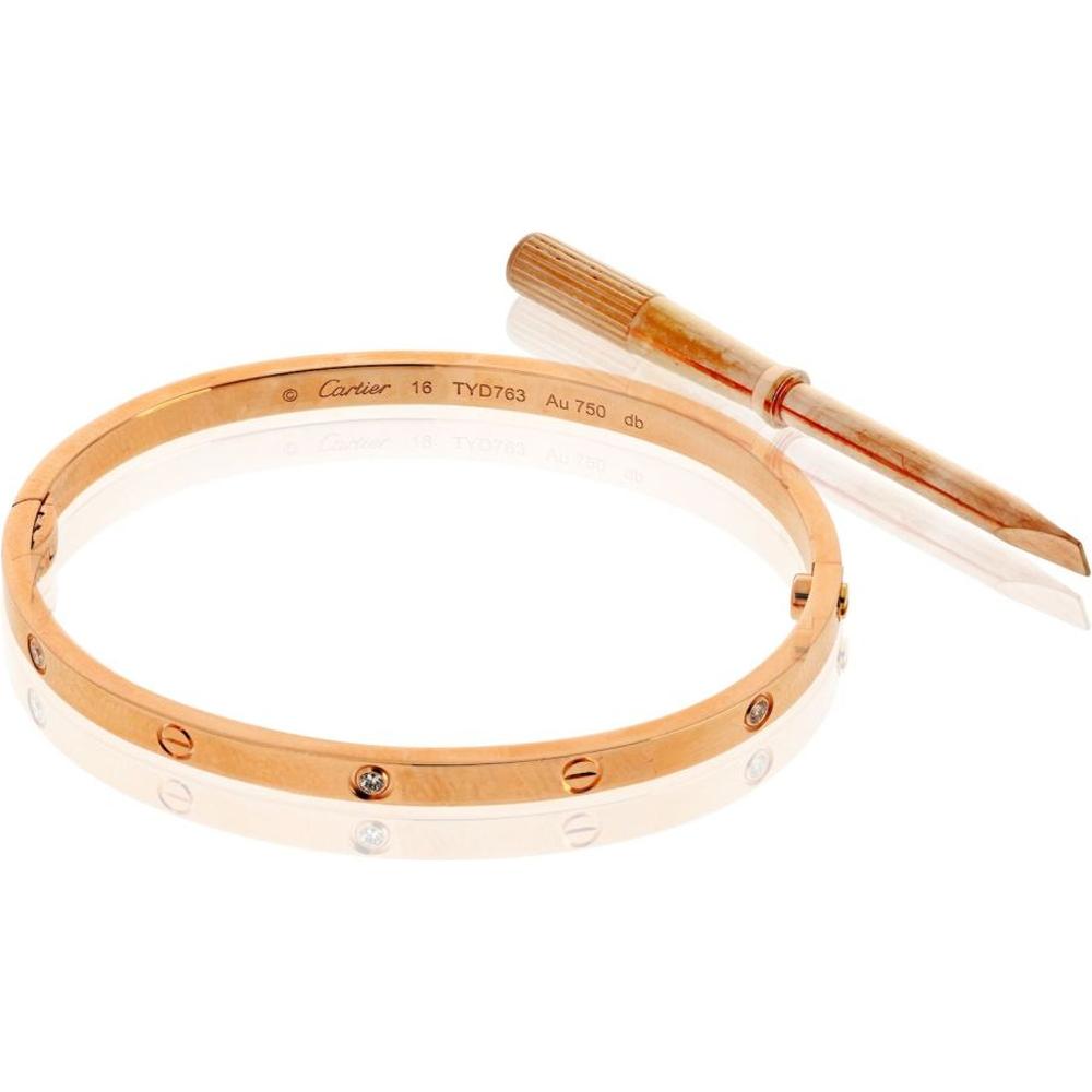 18K Rose Gold Cartier Love Bracelet with 6 Diamonds - 17.8 Grams Total Weight