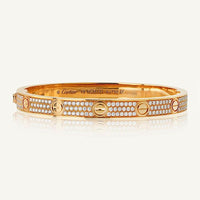 18K Rose Gold Cartier Love Bracelet with Pavé Diamonds - 49g Size 19