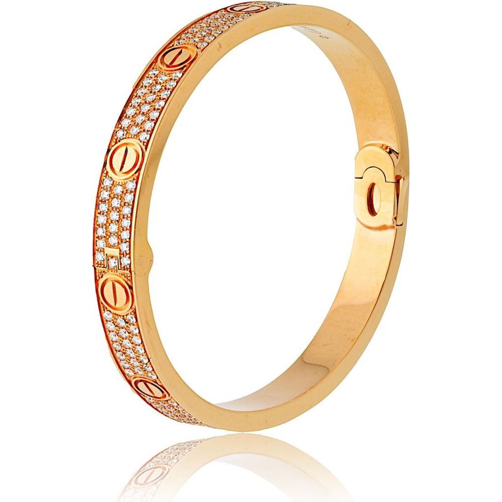 18K Rose Gold Cartier Love Bracelet with Pavé Diamonds - 49g Size 19