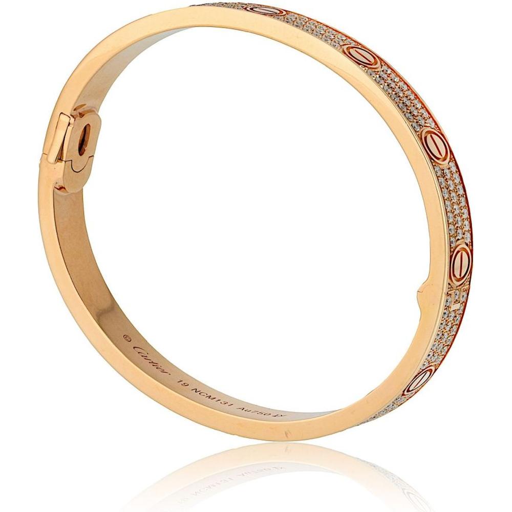 18K Rose Gold Cartier Love Bracelet with Pavé Diamonds - 49g Size 19