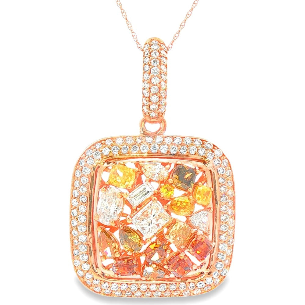 18K Rose Gold Cluster Pendant with Prong Set Fancy Yellow and White Diamonds - 4.30 Carat Total Yellow Diamond Weight and 1.54 Carat Total White Diamond Weight by Auriventus