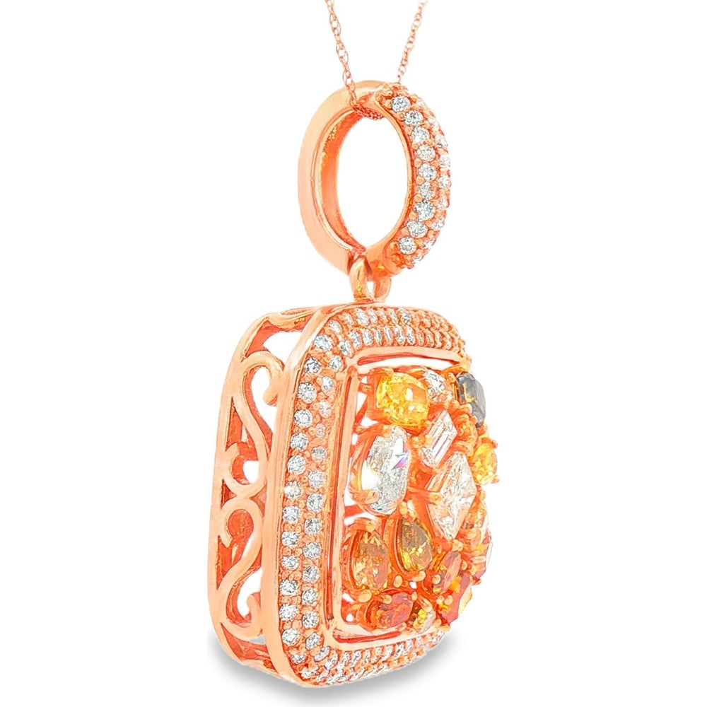 18K Rose Gold Cluster Pendant with Prong Set Fancy Yellow and White Diamonds - 4.30 Carat Total Yellow Diamond Weight and 1.54 Carat Total White Diamond Weight by Auriventus
