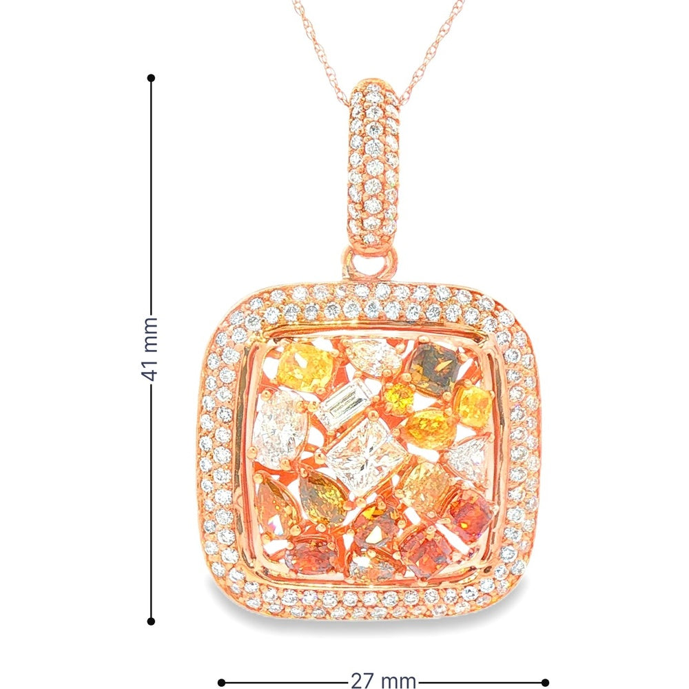18K Rose Gold Cluster Pendant with Prong Set Fancy Yellow and White Diamonds - 4.30 Carat Total Yellow Diamond Weight and 1.54 Carat Total White Diamond Weight by Auriventus