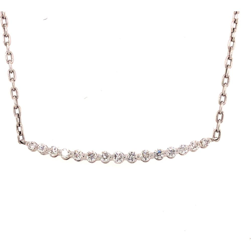 18K Rose Gold Curved Diamond Bar Necklace with Scalloped Set Round Diamonds by Afarin