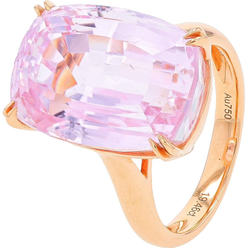 18K Rose Gold Cushion-Cut Kunzite Ring with Double-Prong Setting - 19.46 Carat Total Gem Weight