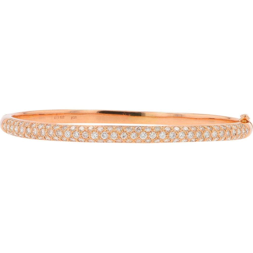 18K Rose Gold Diamond Bangle Bracelet with Pavé-Set Round Diamonds - 2.02 Carat Total Diamond Weight