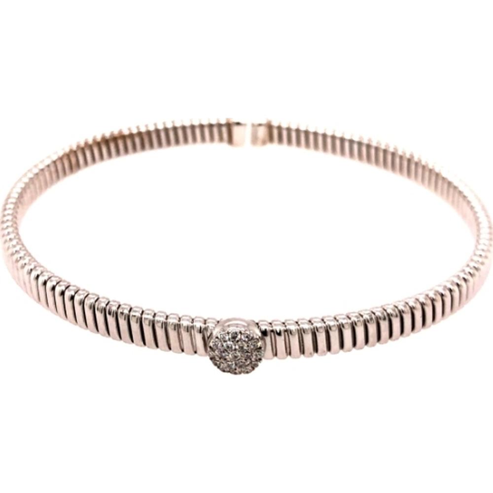 18K Rose Gold Diamond Bangle Bracelet with Round Pavé Diamond Center Accent by Afarin