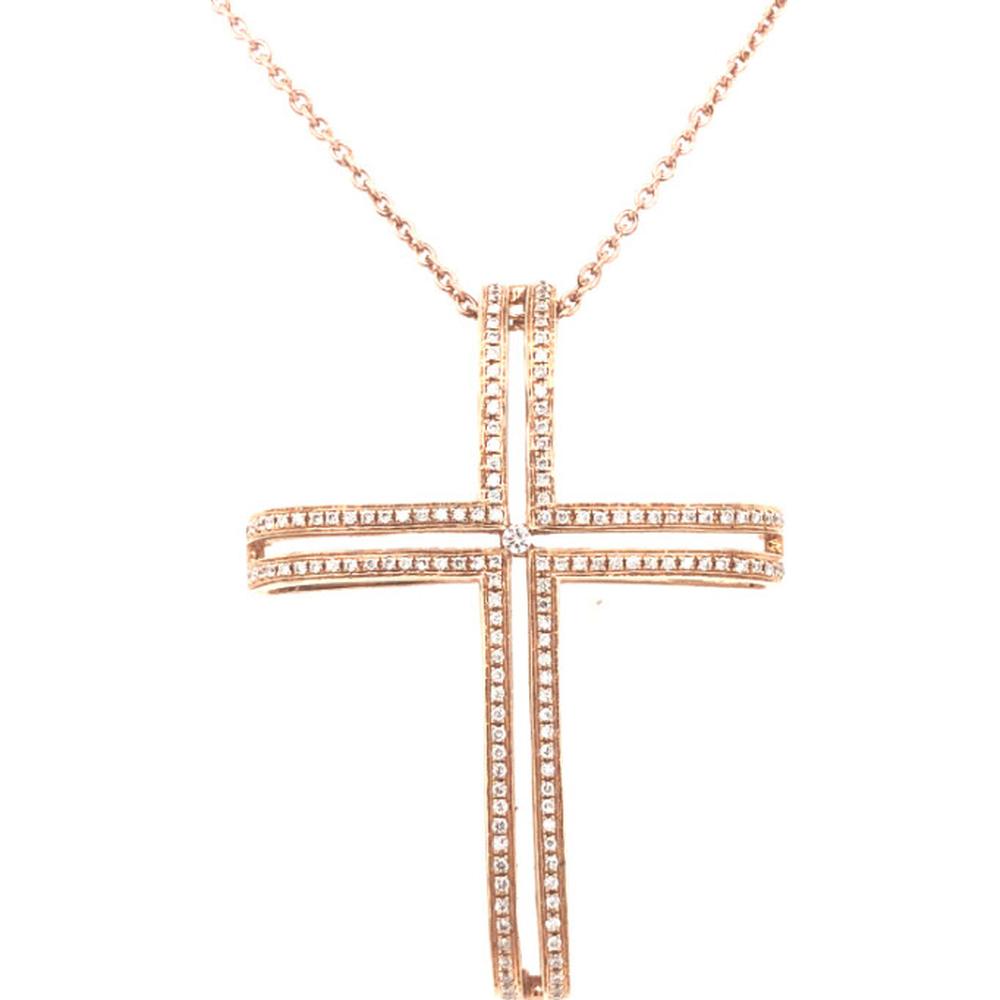 18K Rose Gold Diamond Cross Pendant Necklace by Afarin